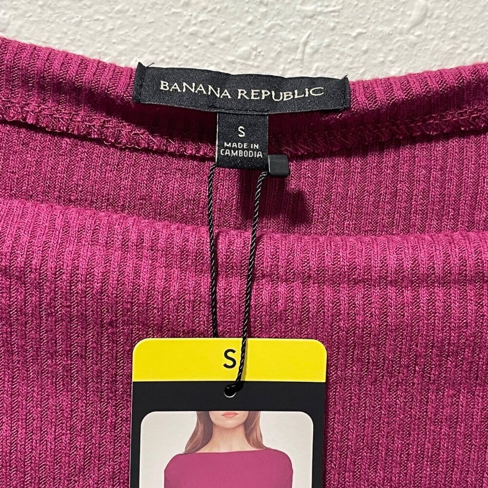 Banana Republic Womens Small Ribbed Knit Top Red Long Sleeve Boat Neck NWT - Picture 5 of 11